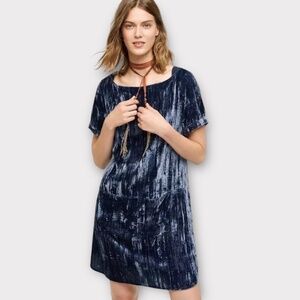 EUC Floreat {Anthro} Crushed Dark Blue Velvet Mini Shift Dress + Pockets | Small